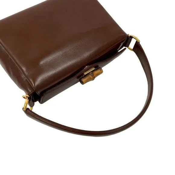 GUCCI Brown Leather Bamboo Shoulder Bag - Picture 4 of 10